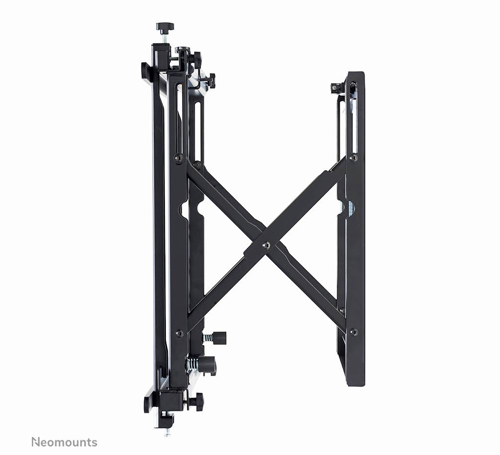 A black TV wall mount in side profile, showing arms and mounting fixtures, tilting and rotating for optimal viewing.