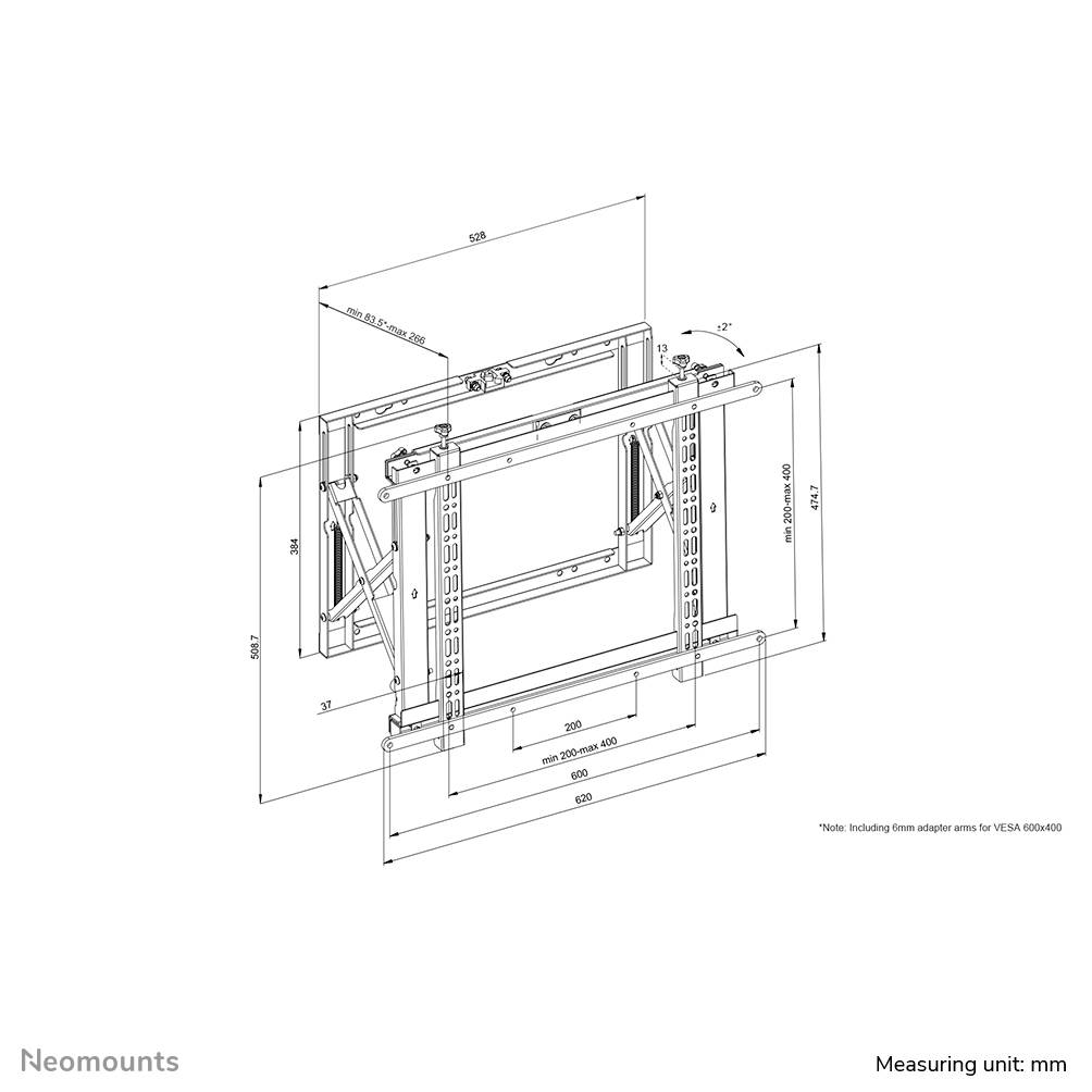 'Assembly Instructions: Wall Mount for Large Screen, Measurements in Millimetres. Diagram Shows Fixing Points and Dimensions.'