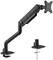 A height-adjustable, black monitor arm with desk clamp and screw-mounting option for flexible screen positioning.