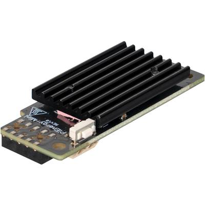 A Raspberry Pi heat sink module on a circuit board, with a black heatsink on top, contributes to temperature regulation.