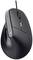 Black ergonomic mouse with vertical design and cable. The mouse has a scroll wheel and two buttons. Suitable for comfortable working.
