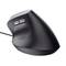 Black vertical wired mouse with ergonomic design, two thumb buttons, suitable for reducing wrist strain.