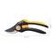 An orange and black garden secateurs, length 20.1 cm, height 6.9 cm.