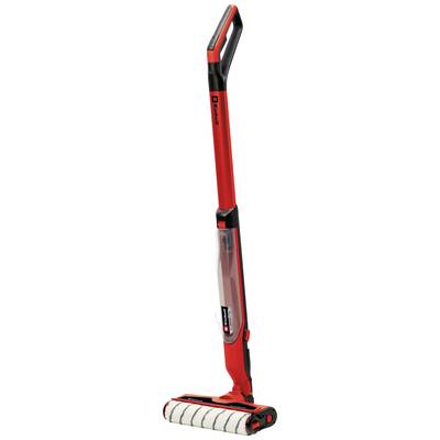 A red Vileda battery-powered floor cleaner with a long handle and multiple rotating rollers for efficient cleaning.