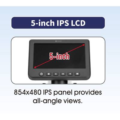 '5-inch IPS LCD' displays a screen with an 854x480 IPS panel for viewing from all angles. A red arrow marks the '5-inch'.
