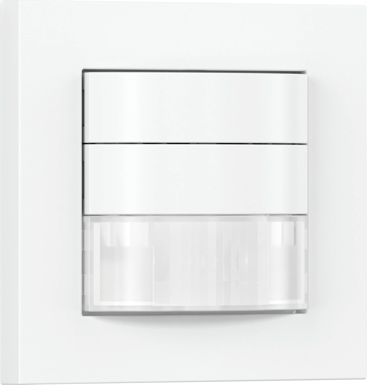 White square wall-mounted switch or control panel with three horizontal sections, the bottom section translucent like a sensor window.<br>