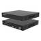 A stack of two black, rectangular network devices with ports and a ventilation grille on the sides.