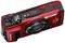 Red digital camera viewed from above with multiple controls and a lens. It is rugged, compact and suitable for outdoor activities.