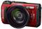A red, shock-resistant and waterproof digital camera with a large lens, suitable for 4K recordings.