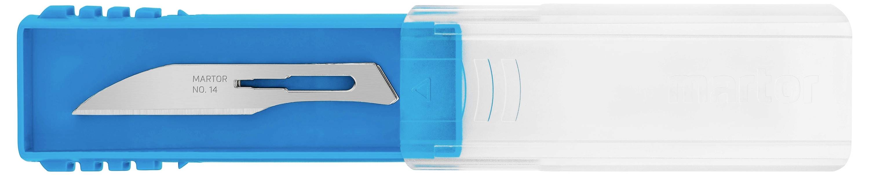 A stainless steel scalpel with a removable blade tip in a blue and transparent plastic packaging, marked with 'No. 24'.