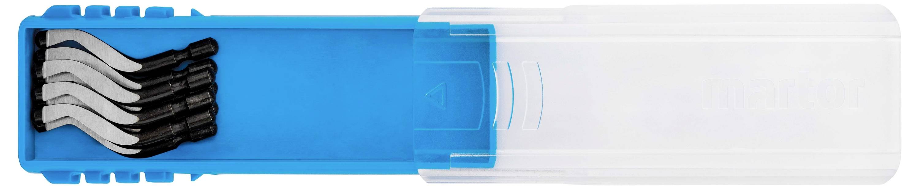 A blue plastic box with several grey plastic clips that can be used for cable organisation.
