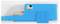 Blue and white eraser in a transparent plastic case, viewed from above.