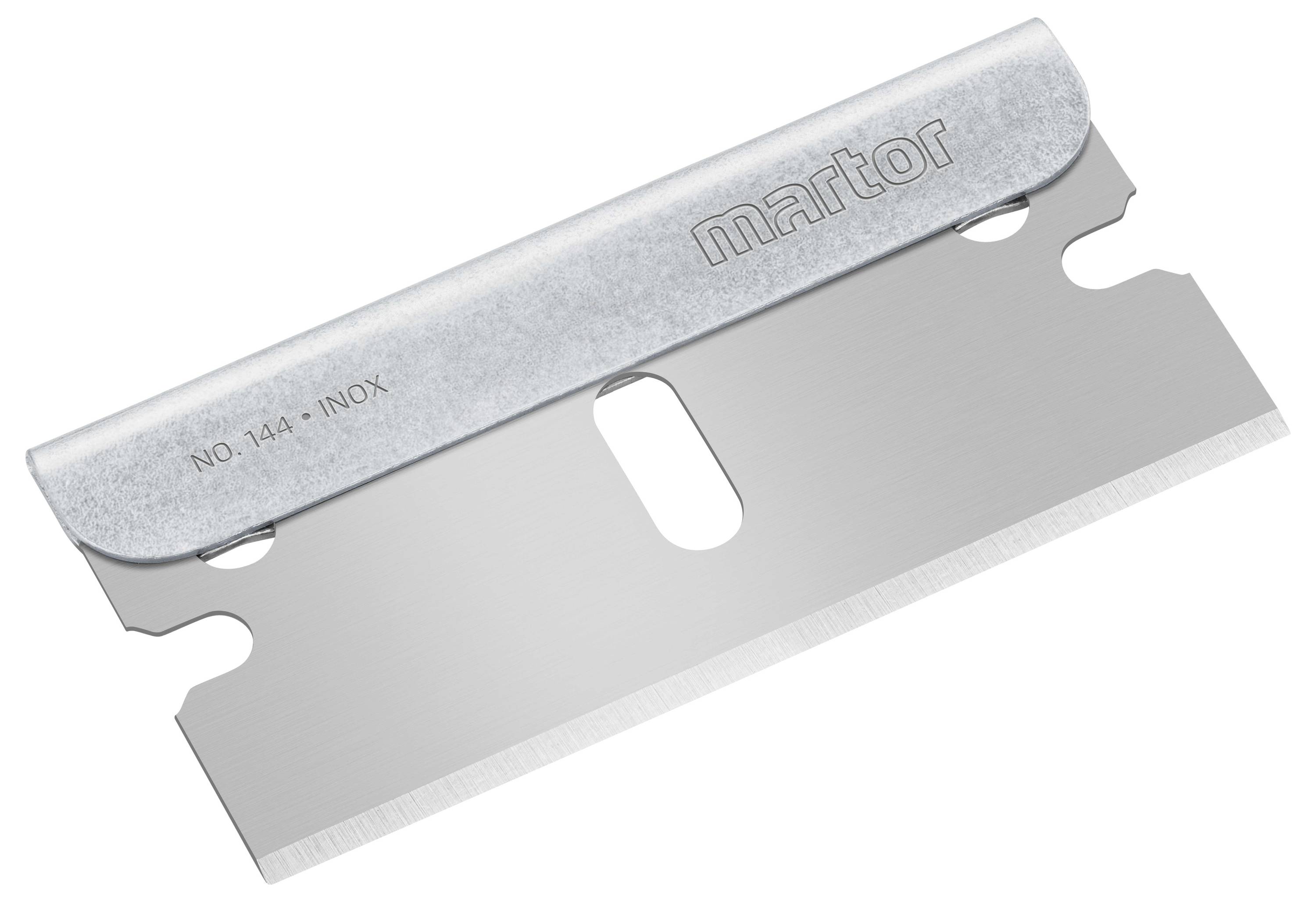 A single metal razor blade with the inscription 'martor' and 'NO. 14A - INOX', suitable for cutting tools.