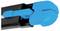 An open cat litter bag holder with a blue clip, holding a bag closure. The design facilitates ease of handling.