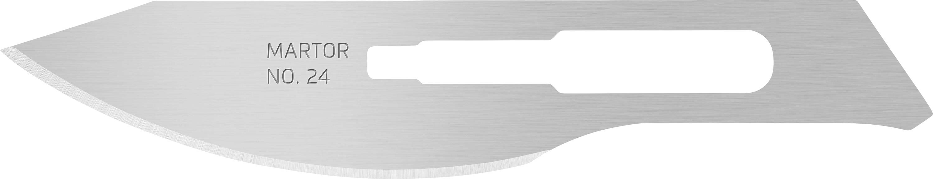 Silver replacement blade with the engraving 'Martor No. 24', suitable for safety knives.