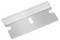 A sharp razor blade with straight edges and an opening in the middle, placed on a white background.