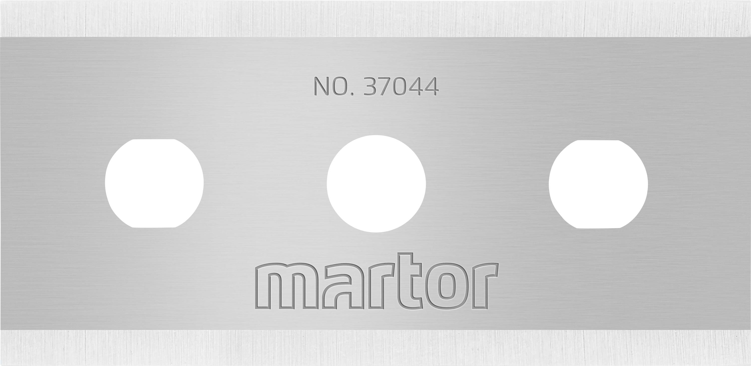 A silver spare part with three holes. At the top, the number 'NO. 37044', underneath the text 'martor'.
