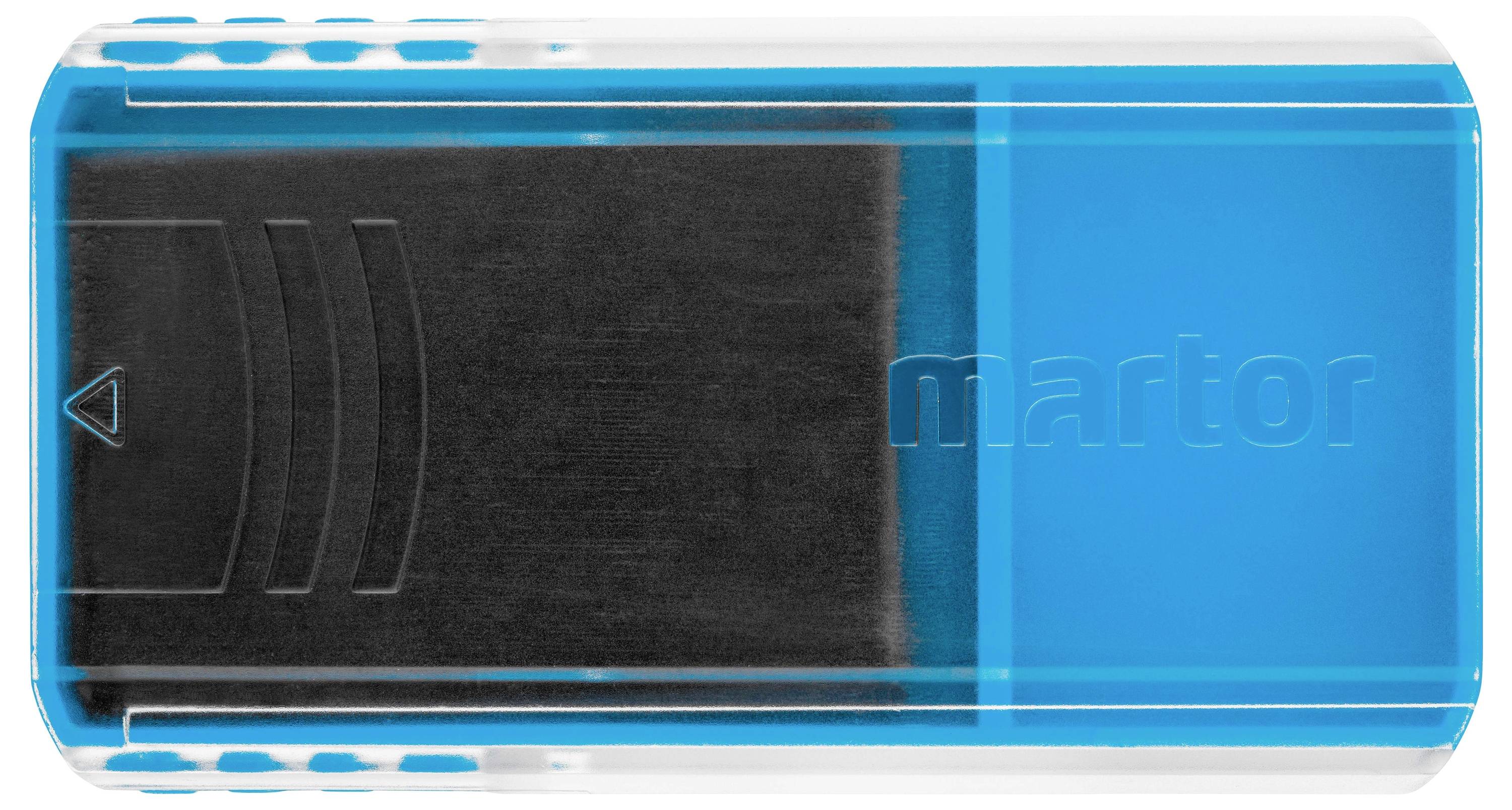 Blue, rectangular safety knife made of plastic with blade cover, suitable for precise cutting in office environments.