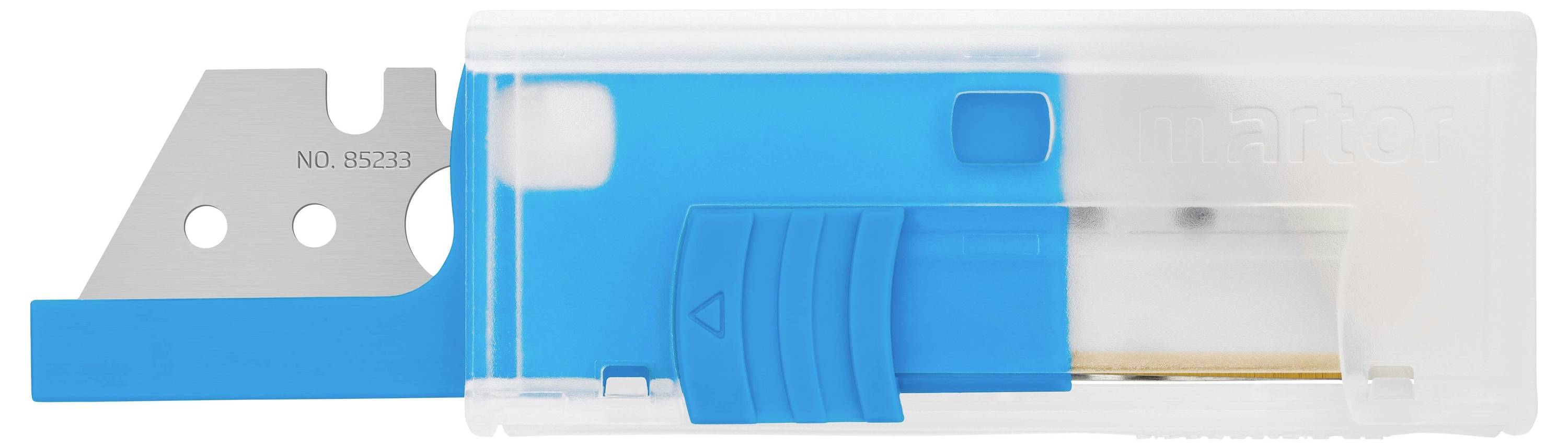 Blue and transparent plastic holder with recessed silver blade and label 'NO.85233'.