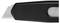 Black utility knife with partially extended blade, side view.