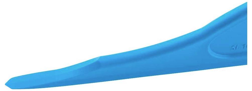 A blue plastic wedge with rounded edges, possibly a tool or accessory part.