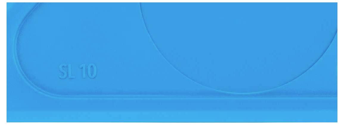 'SL 10' in blue colour on a blue background with geometric shapes.