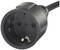 'Close-up of a black plug with two round holes and an earth pin, suitable for 16A, 250V, in a black plastic housing.'