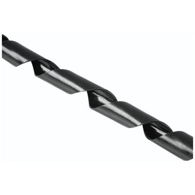 Black spiral drill bit against a white background, rotated anticlockwise, showing a spiral-edged cutting surface for drilling into materials.
