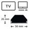 Television set next to the dimensions of a rubber profile: height 26 mm, width 50 mm. Shows comparison between TV size and profile measurement.