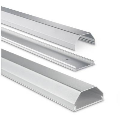Three silver-coloured aluminium profiles, different shapes. Top: bevelled cover; Middle: flat profile; Bottom: trapezoidal cover.