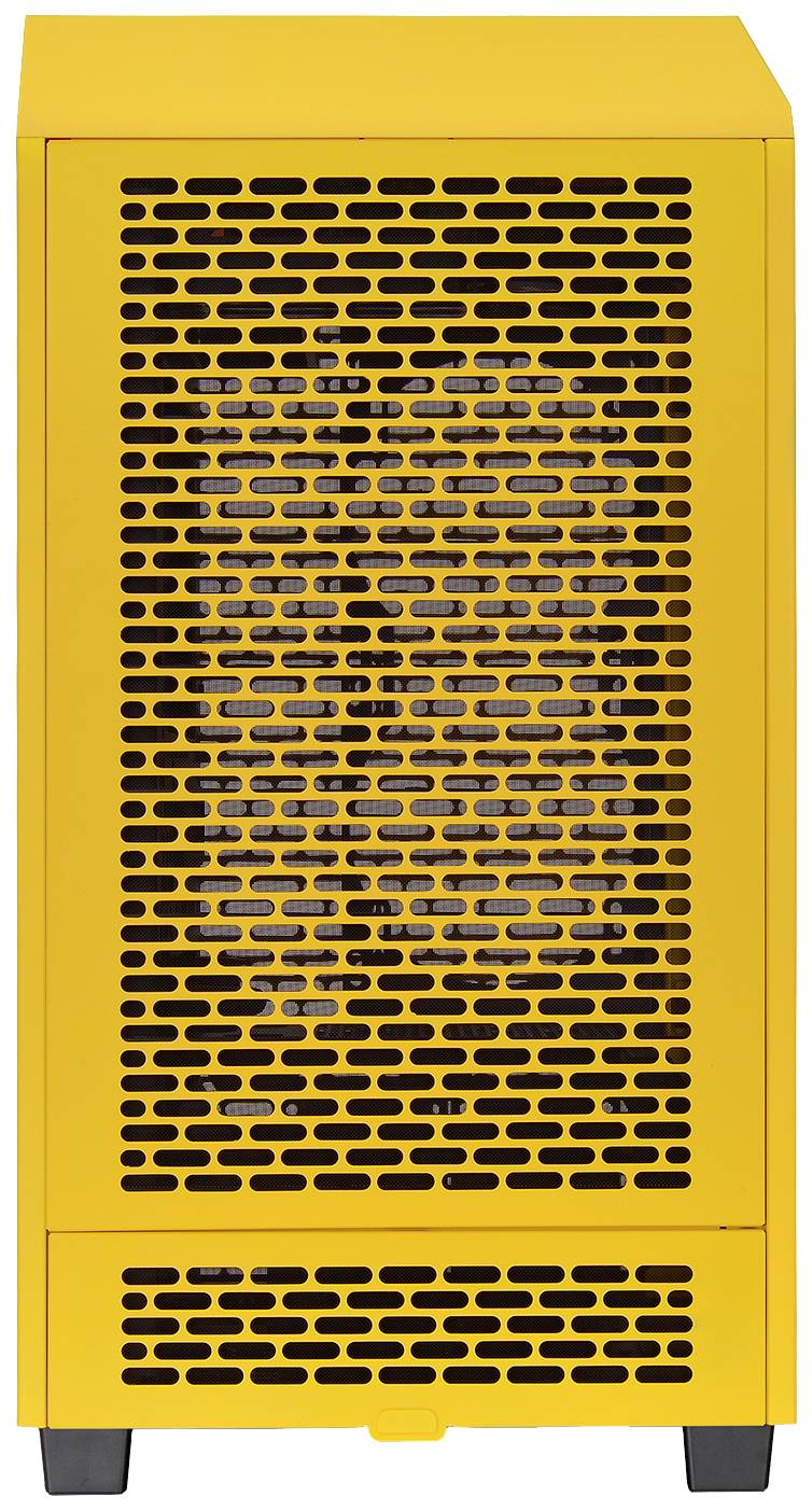 Yellow electrical device with a ventilation grille and black base. Likely an air purifier or electric heater.