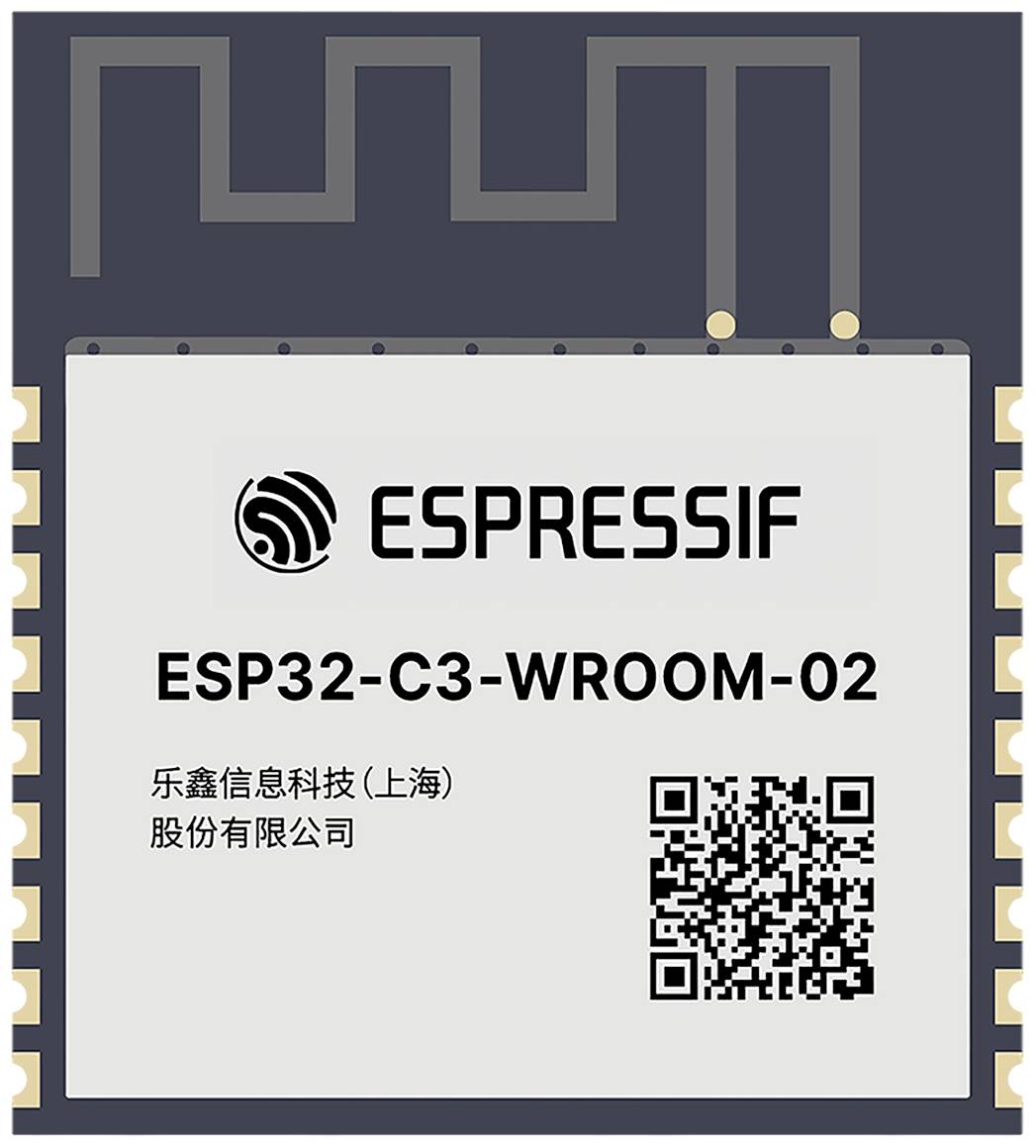 Espressif Chip Module ESP32-C3-WROOM-02, with company logo, QR code and Chinese company name on the surface.