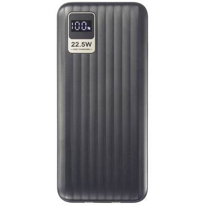 Black power bank with 22.5W fast charging. A display shows '100%', indicating full charge.