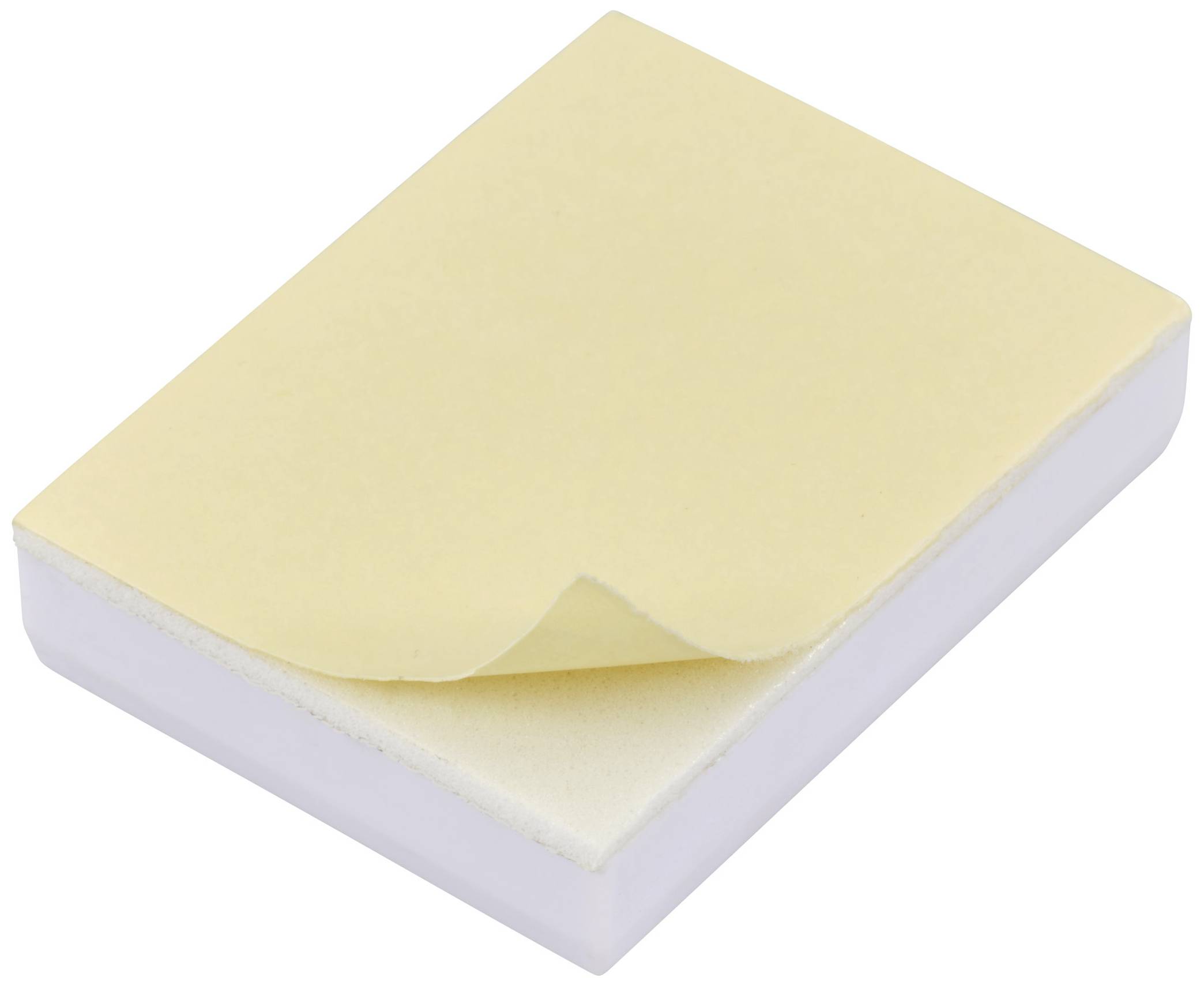 A stack of yellow sticky notes with a slightly raised corner, ready for jotting down short messages or reminders.