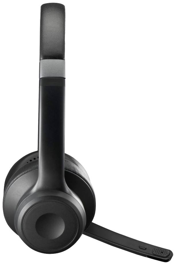 A black over-ear headset with a microphone arm, suitable for professional telephone conferences or online meetings.