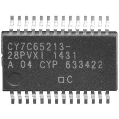 An integrated circuit in a black package with the marking 'CY7C65213-28PVXI 1431 A 04 CYP 633422'.