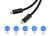 Two black USB-C cables on a white background. Below, pictograms with text: 'Thunderbolt 3, 40 Gbps, 240W, 8K 60Hz, Multiscreen'.