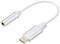 A USB-C to headphone adapter in silver on a white background.