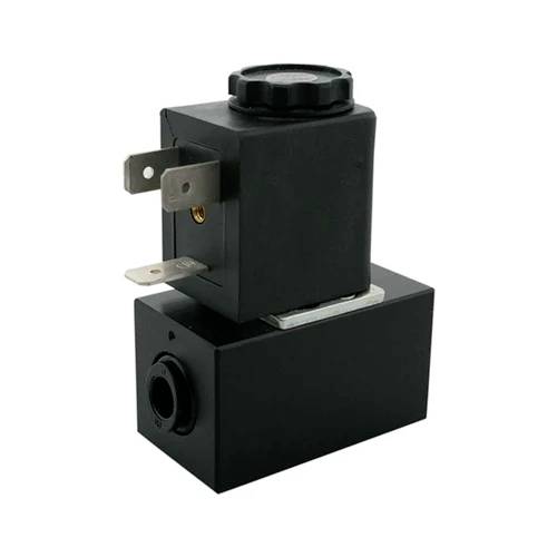 Black electric module with two metal plugs and a rotary knob on top. Flat, rectangular housing.