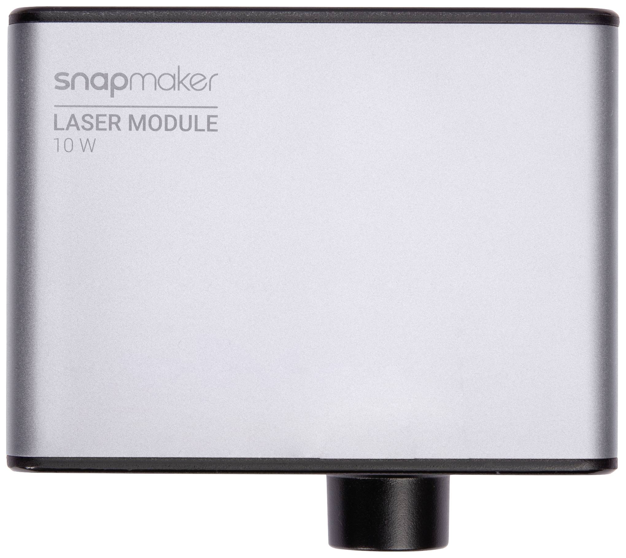 Silver laser module with the inscription 'snapmaker LASER MODULE 10 W'.
