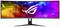 Curved gaming monitor with a colourful background and the 'ROG' logo in the centre of the screen.