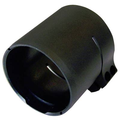 A black cylindrical object, possibly a machine component or casing, with an opening and a lateral groove.