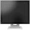 A black computer monitor on a silver stand. The screen is switched off, with no image or text displayed.
