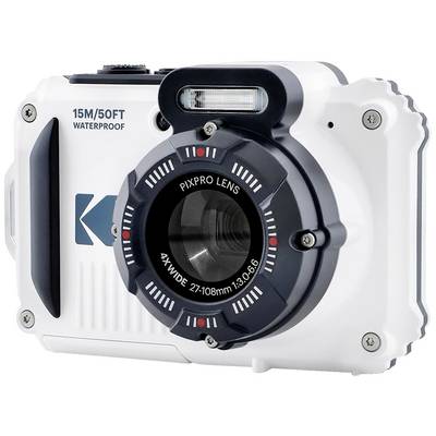 A waterproof camera is pictured, suitable for depths up to 15 metres, with a 4x wide-angle zoom lens.