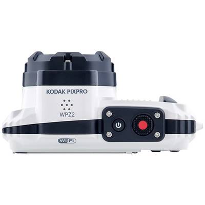 Waterproof Action Camera Kodak Pixpro WPZ2 in White with WiFi Support, Rear with Red Record Button and Power Switch.