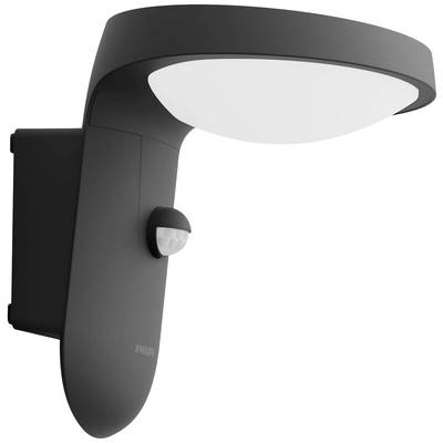 Wall light with integrated motion sensor in a modern, black design. The light is directed upwards and suitable for outdoor areas.