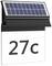 Solar lamp with house number '27c' on a white sign. A solar panel is mounted on top, which serves for illumination.