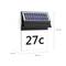 Solar-powered House Number Light. Dimensions: 230 mm height, 180 mm width, 60 mm depth. House number '27c' in Black on White.