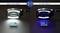 Two magnifying glasses with LED lighting: On the left, white light (6500K) on a hard drive circuit board, on the right UV light (395nm) on the same circuit board.