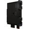 A black, rectangular plastic component with various recesses and plug connections, likely an electronic module.